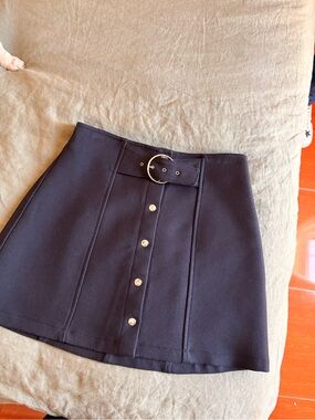 Zara Black Button-Front Mini Skirt with Buckle Detail
